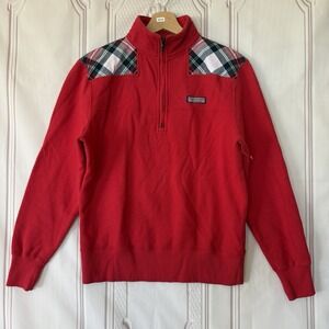 Vineyard Vines Red Plaid Accent Zip-Up Sweatshirt "Shep Shirt" Sz Small